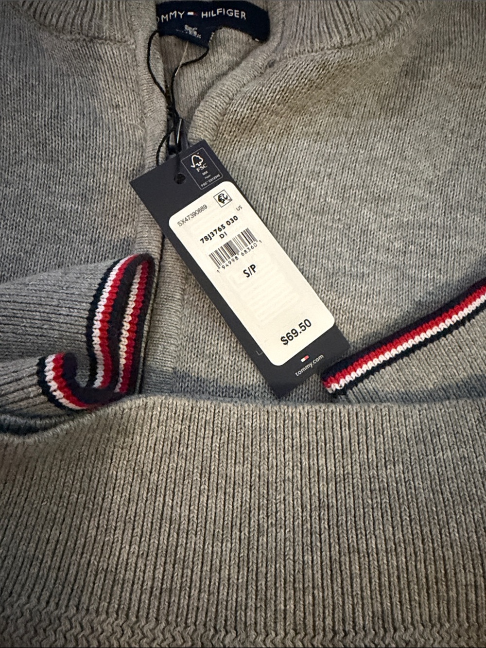 Tommy Hilfiger Light Gray Quarter-Zip Pullover Sweater - Picture 3 of 3